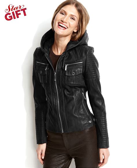 macys michael kors womens leather jacket|Michael Kors leather jacket macy's.